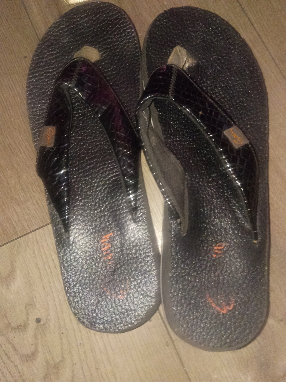 Savvy Black Croc-Pattern Flip Flop Sandals
